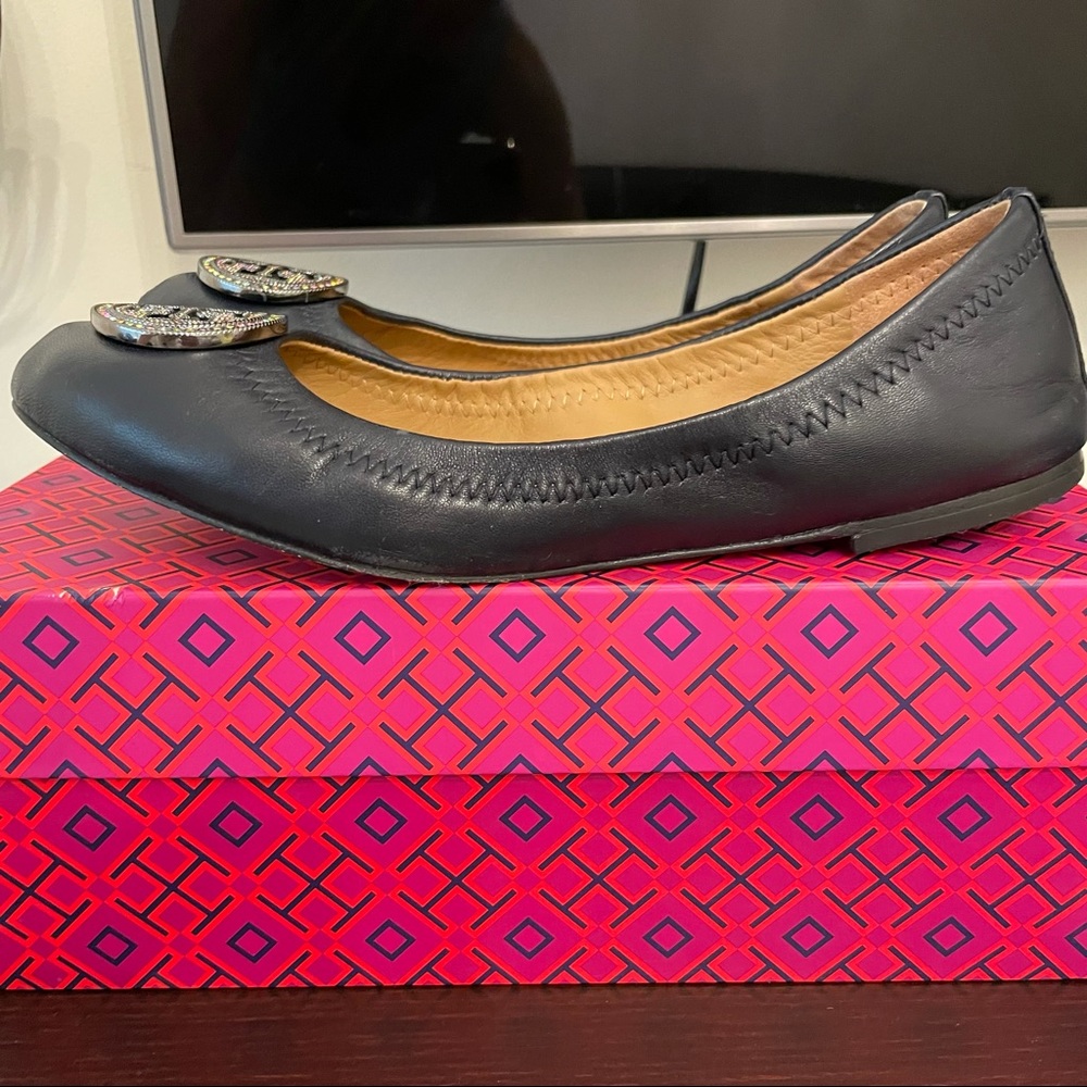 Tory Burch Women’s Liana Navy Blue Ballet Flats Shoes Size 8 - Picture 15 of 16
